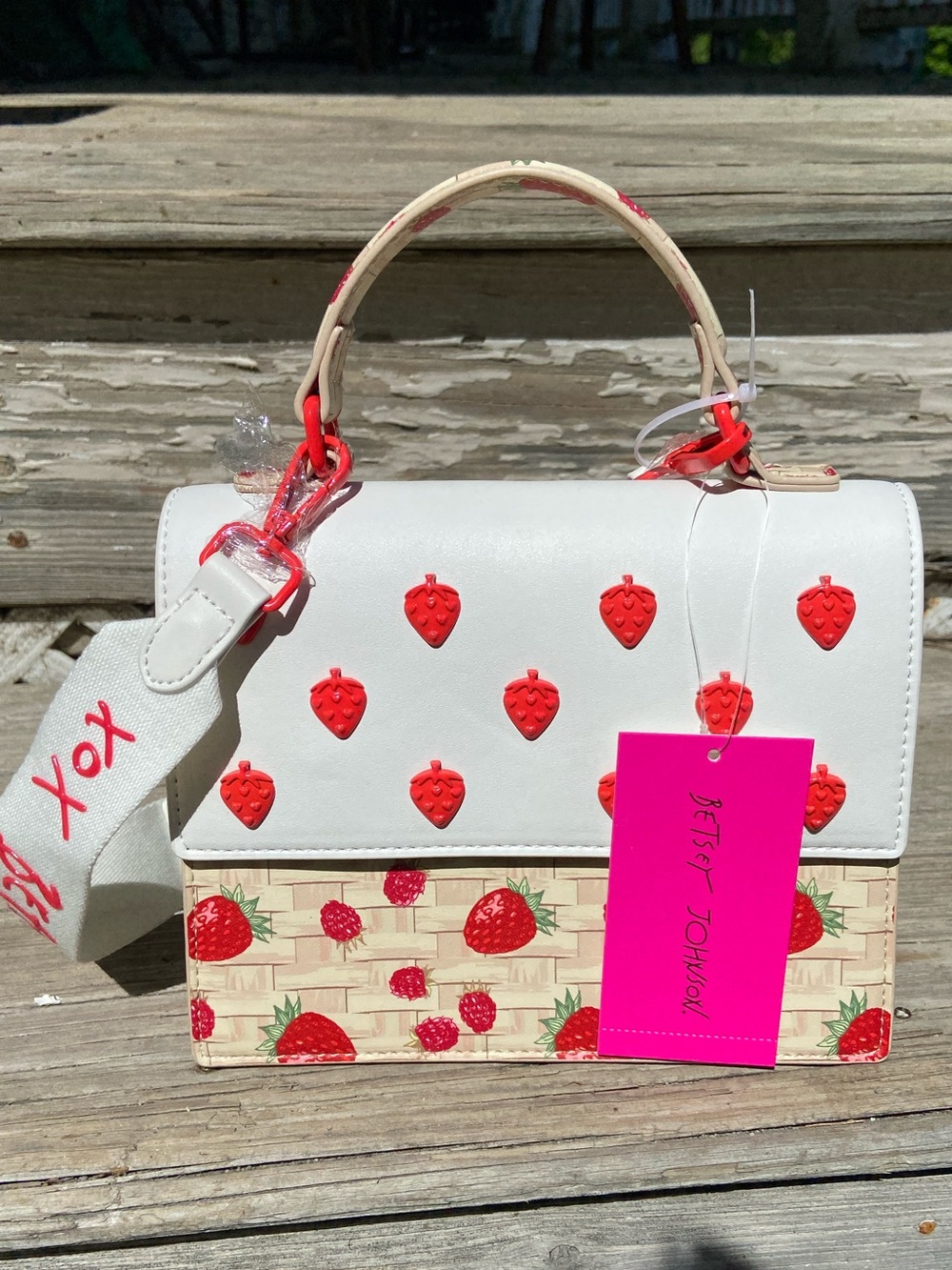 New! Betsey Johnson Strawberry Satchel Crossbody Bag - Picture 9 of 9